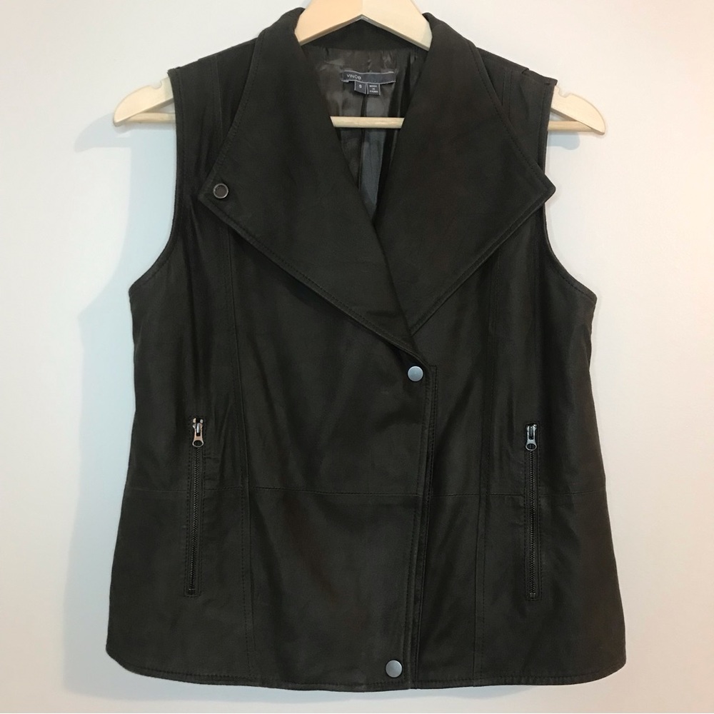 Vince brown leather moto vest
